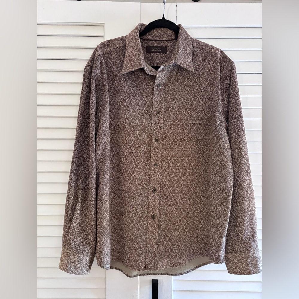 Tasso Elba Men's Taupe Patterned Button Down Shirt